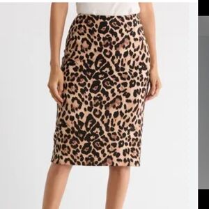 Tahari Leopard Print Pencil Skirt Ponte Knit Midi NWT